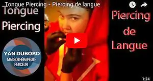 YouTube Thumbnail image while Yan Dubord Massotherapeute Piercer preparing to do a tongue piercing to his cousin.